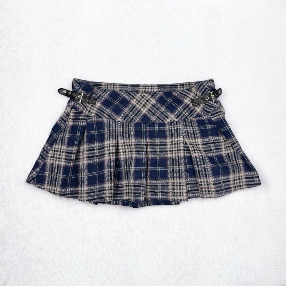 Y2K Wool Tartan Plaid Mini Skirt Preppy Grunge Fall Goth Punk Small